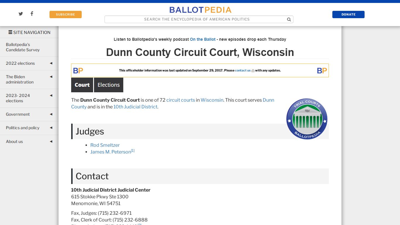 Dunn County Circuit Court, Wisconsin - Ballotpedia