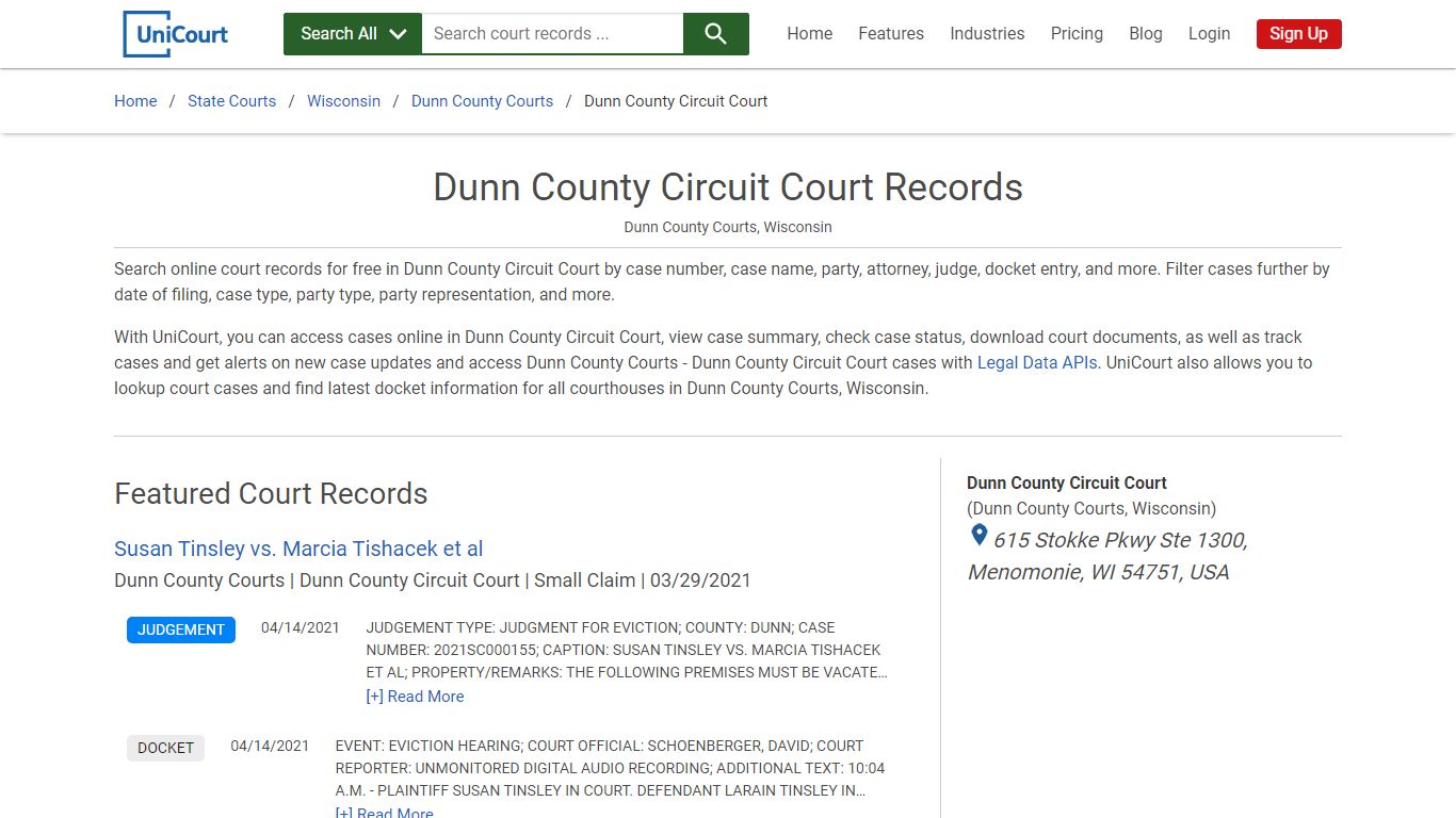 Dunn County Circuit Court Records | Dunn | UniCourt