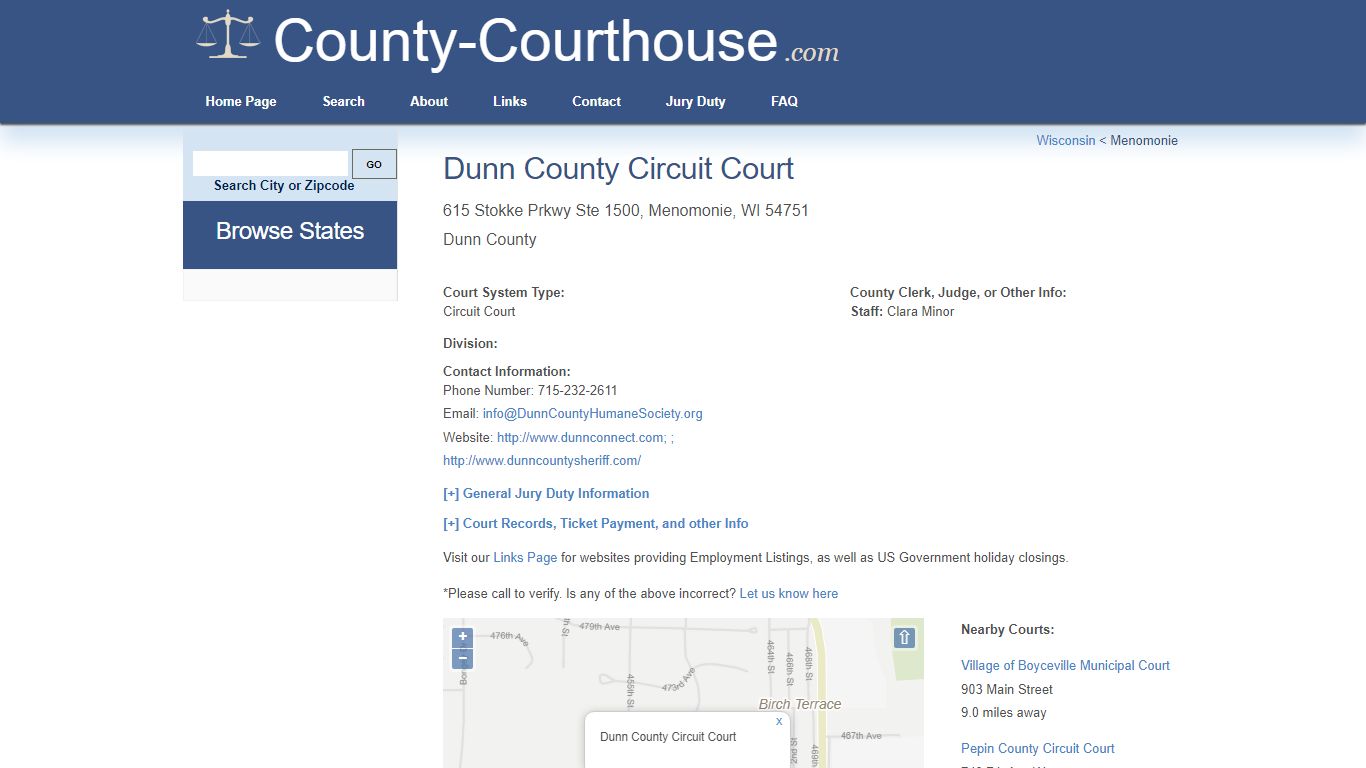 Dunn County Circuit Court in Menomonie, WI - Court Information